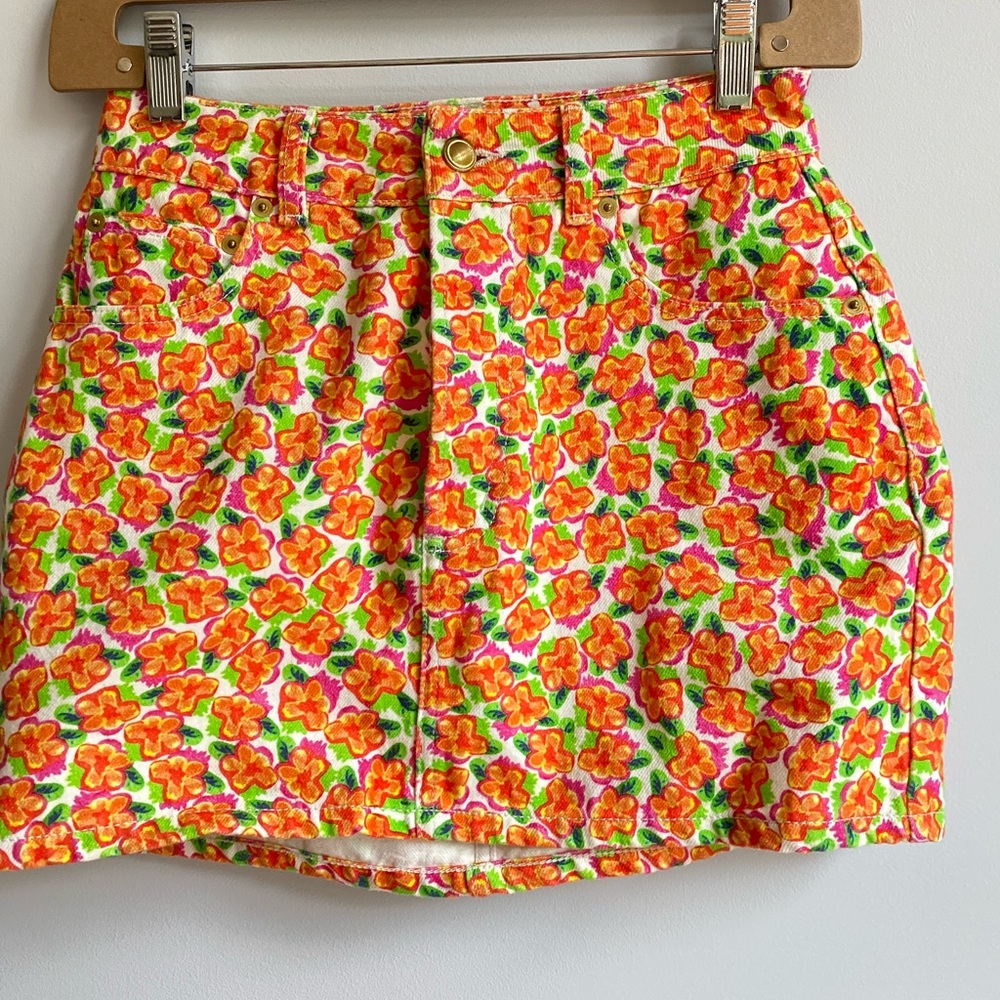 Heavy Manners Gina Montana Denim Printed Skirt size Small